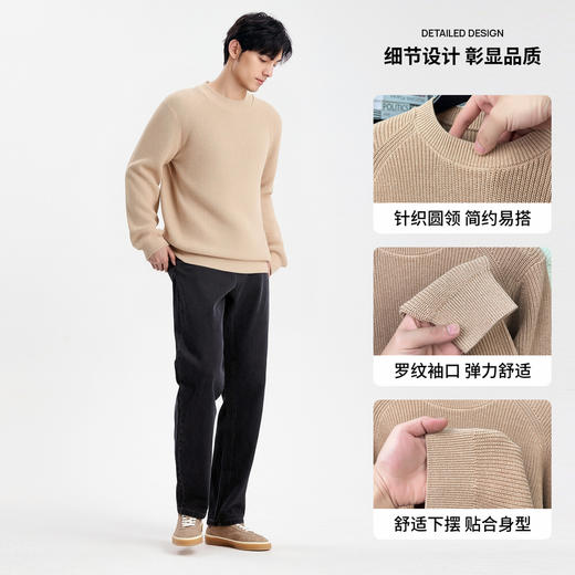 圣得西男士粗织复古圆领毛线衣2025秋季款纯色简约百搭通勤风毛衣 商品图4