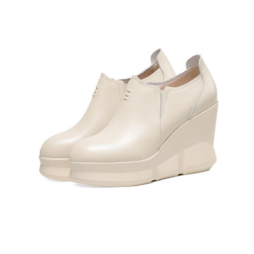 【预售5天】坡跟高跟鞋女春秋新款真皮圆头单鞋小个子内增高深口皮鞋SMQ&694 商品图1