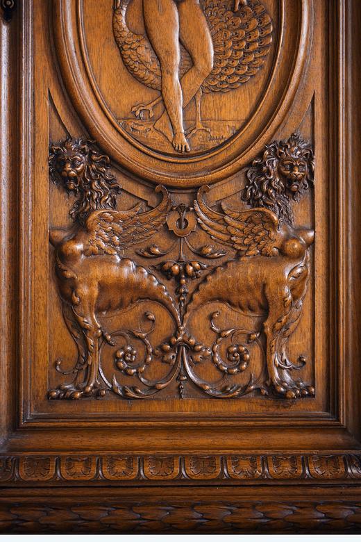 独角鹿西洋古董1880年代法国出品新文艺复兴风格古典女神主题胡桃木精雕大型边柜 商品图7