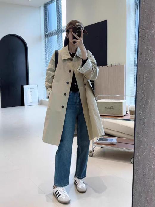 画报风衣高支棉撞色条纹拼接经典A字风衣宽松中长款外套 商品图9