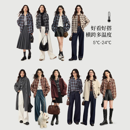 【09/03新品】熙世界旷野复古格纹衬衫女秋冬2025年新款休闲慵懒风宽松衬衣外套 商品图1