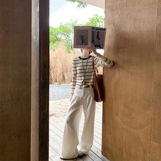 <曾小咸推荐>韩系修长袖条纹针织打底衫上衣 商品图1