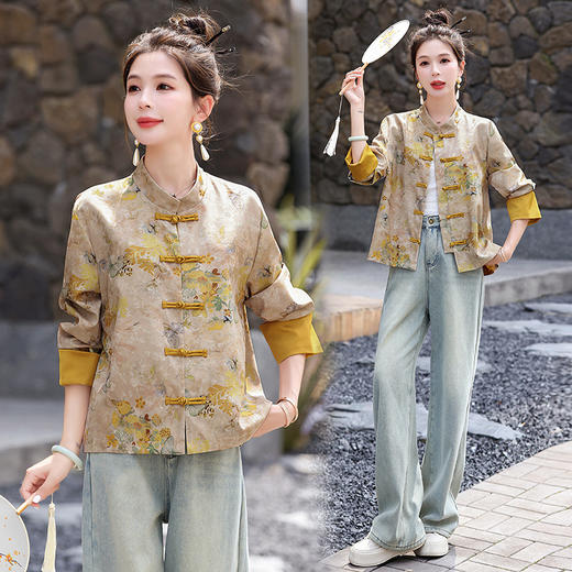 丁摩 新中式gu风唐装外套女春秋复古提花盘扣立领改良旗袍上衣5ZF-86119 商品图1