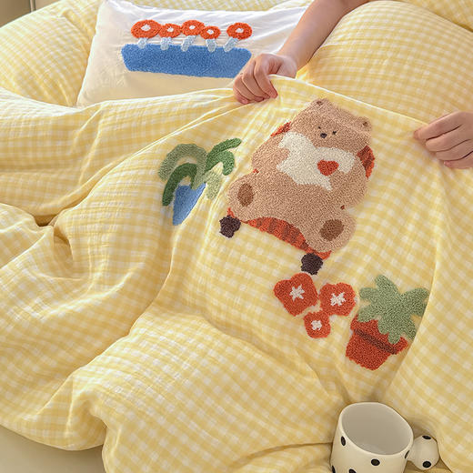 【线下同款】多喜爱 毛巾绣水洗棉四件套奶油书屋/Happy小狗/ 郁金香花梦/星糖萌虎hl【AB版设计】柔软亲肤 舒适透气 双面设计 不褪色 不变形 清爽不粘腻 可水洗机洗/FX 商品图3