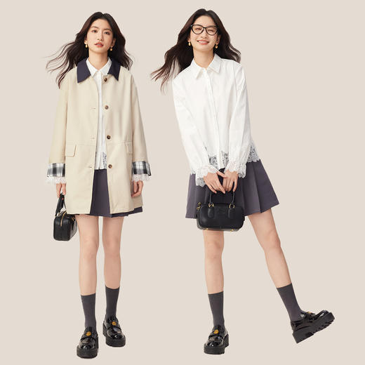 【09/03新品】熙世界法式蕾丝拼接白色衬衫女设计感长袖天丝棉上衣2025秋季新款 商品图2