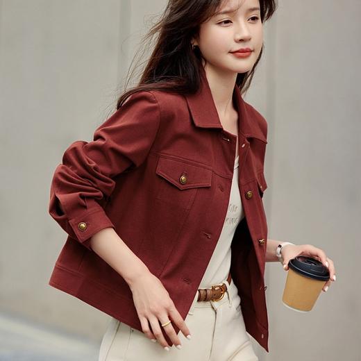 春秋款【ORIGNAL&CO波尔多红牛仔外套】100%棉 柔软舒适 亲肤透气 宽松有型 商品图4