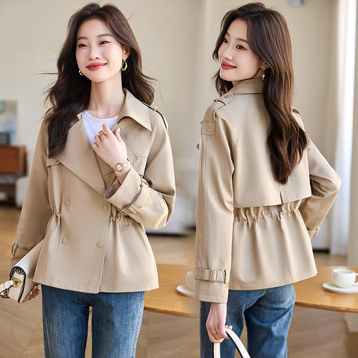 丁摩 小香风大翻领收腰修身短款风衣女春秋季款小个子外套 5ZF-3333 商品图1