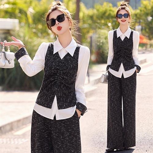 2025新款秋装简约时尚气质淑女百搭衬衫领时尚休闲三件套SNX3086 商品图2