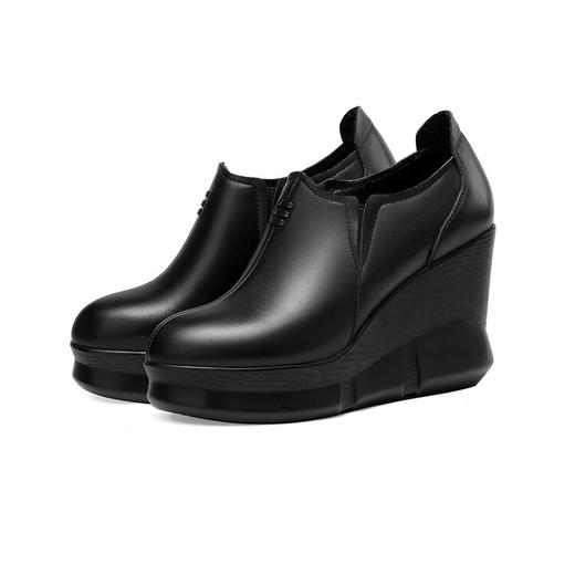 【预售5天】坡跟高跟鞋女春秋新款真皮圆头单鞋小个子内增高深口皮鞋SMQ&694 商品图2