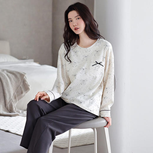 【多款】秋季纯棉睡衣长袖长裤带胸垫家居服轻运动风透气两件套装   JL-LGM8016/8017/8018/8019/8020/8021/8022/8023 商品图1