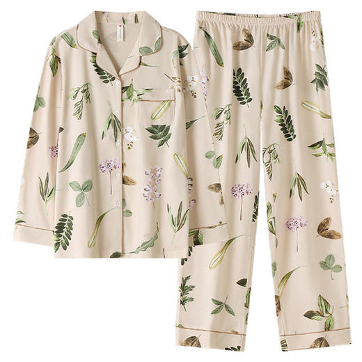 秋季纯棉睡衣女士长袖长裤家居服薄款开衫休闲女款可外穿套装   JL-LG1102 商品图4