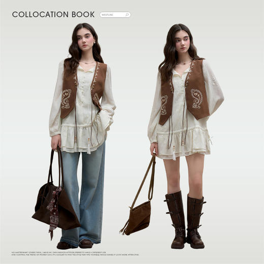 西遇波西米亚复古刺绣背心马甲女秋季宽松显瘦度坎肩外搭上衣V3055134 商品图1