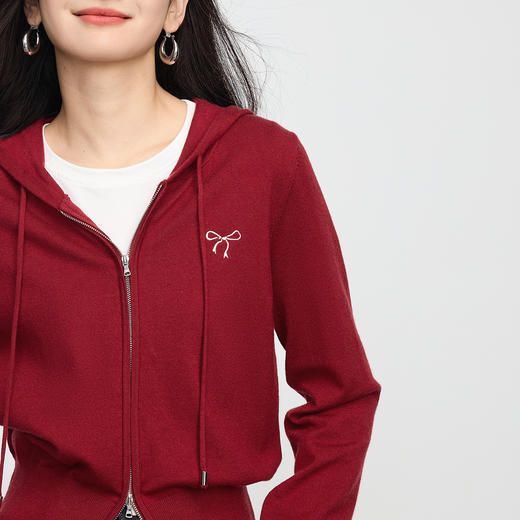 【09/03新品5.5折】熙世界多色连帽拉链针织开衫女长袖休闲外搭毛衣外套2025秋季新款 商品图4