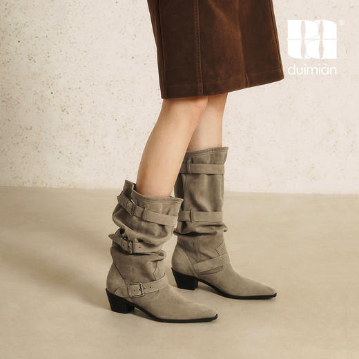 对面duimian秋冬靴子堆堆靴沙丘牛仔长靴 商品图2