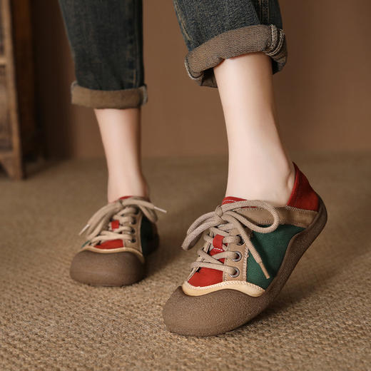 FR 85081系带运动复古圆头平底德训单鞋软底防水台 商品图0