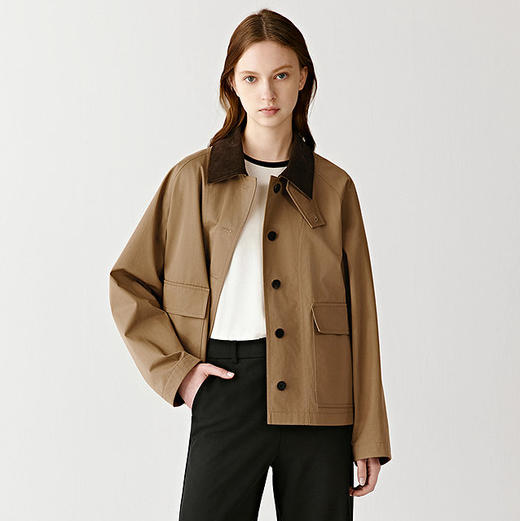 预售中旬发货，高密斜纹棉夹克巴恩风短外套 大身面料精选优质长绒棉 组织结构细腻 领部灯芯绒材质 自带复古滤镜 借鉴猎装风格 线条硬朗 可调节领袢 商品图0