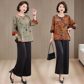 A8180中老年人妈妈夏装套装2025新款七分袖上衣洋气大码休闲女装