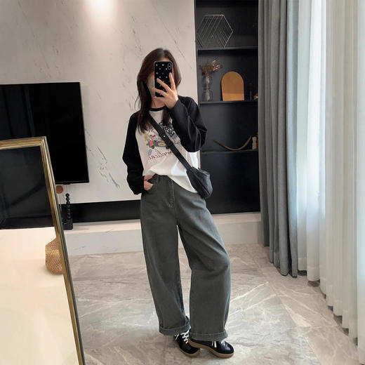 重工炒盐牛仔弯刀裤！洋气烟灰色森海棉高腰休闲长裤2025秋款！ 商品图3