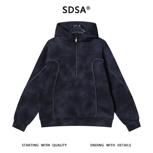 WY1037SDSA男士秋冬新款痞帅男装简约扎染解构明线半拉链立领连帽卫衣 商品图1