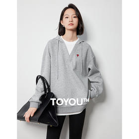 TOYOUTH初语假两件连帽卫衣女爱心刺绣宽松减龄上衣