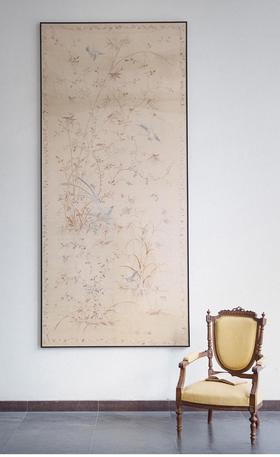 独角鹿西洋古董 20世纪初中国出品「锦上添花」传统花鸟主题粤绣挂屏