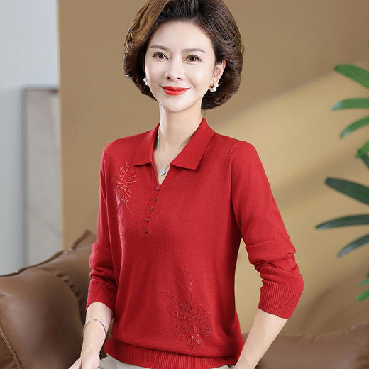 W503-362-108-168秋装2025新款毛衣洋气翻领小衫中老年人女春秋长袖针织打底衫 商品图1