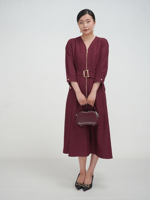 SZ3S56_魏紫色_连衣裙_秋季_V领金属拉链门襟腰带收腰七分袖_高级女装_BERNIEELEN 伯妮斯茵 商品图9