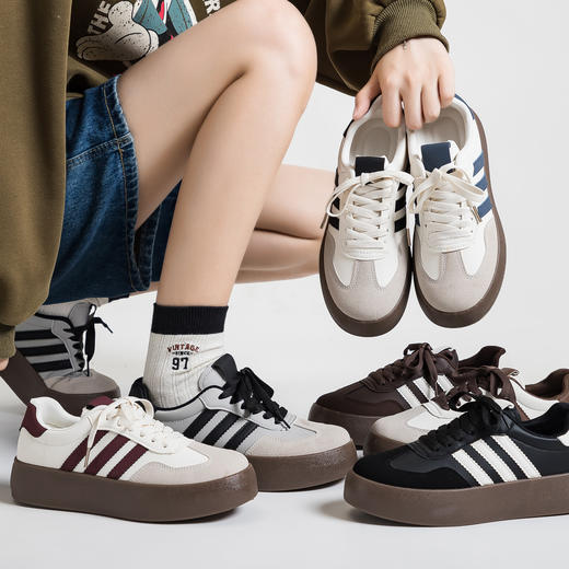 【3.5cm隐形增高】男女款厚底美式德训鞋 经典美式三杠 柔软鞋垫 舒适回弹 防滑耐磨 久穿不累脚 商品图3