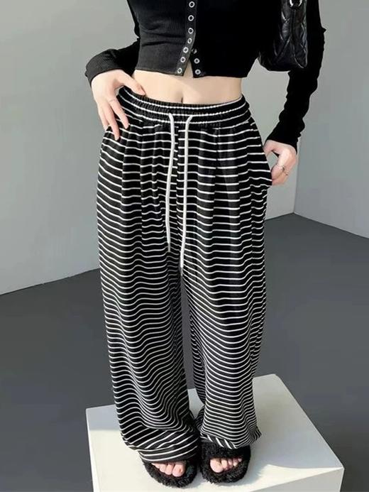 *（49元闭眼入！超有弹力 质感绝啦！！）复古条纹阔腿裤 女秋季2025新款高腰垂感宽松直筒休闲慵懒风糯米裤 商品图1