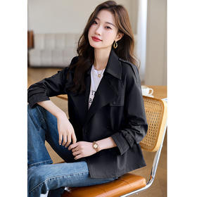 丁摩 小香风大翻领收腰修身短款风衣女春秋季款小个子外套 5ZF-3333