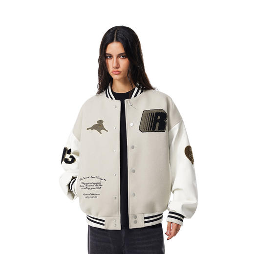 【限时7折】FDR官方店 “我爱狗狗”腊肠狗美式复古爱心皮袖刺绣棒球夹克外套 商品图1