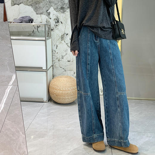 立裁结构分割弧形牛仔裤！女款遮胯显瘦秋季新拼接高腰美式复古阔腿裤！ 商品图4