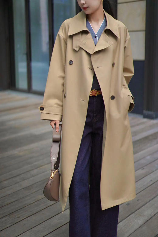 【高品质私服】【IC丝羊毛精纺平纹布翻领风衣】线条流畅干练，富有人文气质，干练优雅与率性风格随意切换N1040-CC【无标出货 介意慎拍】 商品图5