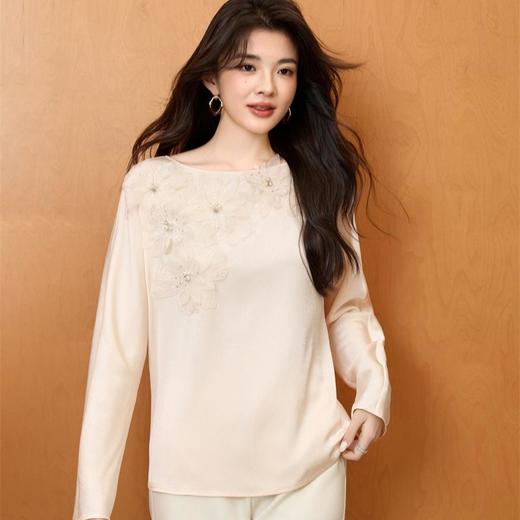 「自」全新升级【铂金会员165/天猫219/差价54】(45746)洛诗琳法式气质雪纺衬衫2025秋季蕾丝立体花显瘦通勤衬衫女 商品图4