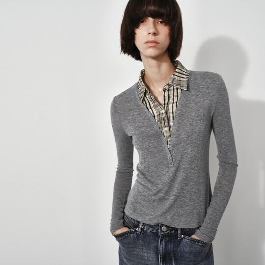 NUTH 格纹拼接假两件针织t恤宽松薄款长袖针织衫上衣女 商品图4