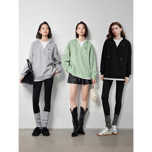 TOYOUTH初语假两件连帽卫衣女爱心刺绣宽松减龄上衣 商品图4