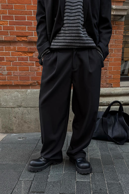 徐太浪【垂坠 松弛感】340g宽松直筒黑色西裤男春秋大码正装裤子 商品图5