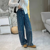 立裁结构分割弧形牛仔裤！女款遮胯显瘦秋季新拼接高腰美式复古阔腿裤！ 商品缩略图2
