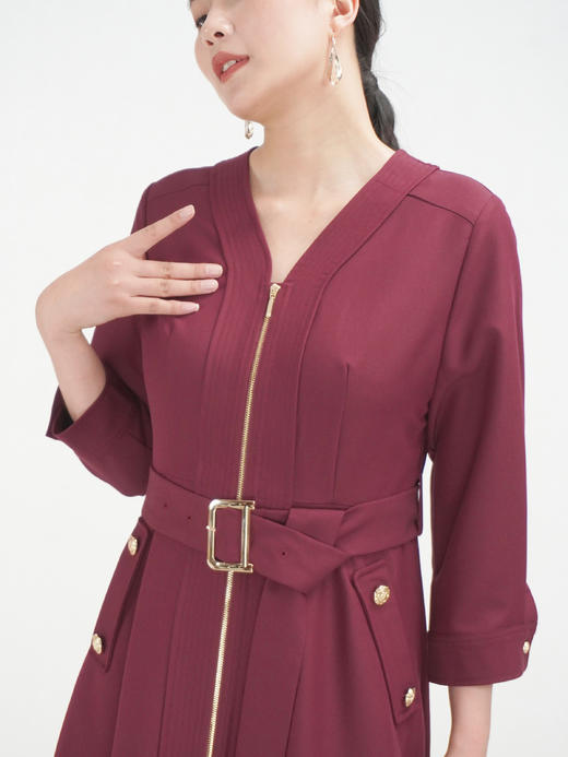 SZ3S56_魏紫色_连衣裙_秋季_V领金属拉链门襟腰带收腰七分袖_高级女装_BERNIEELEN 伯妮斯茵 商品图2