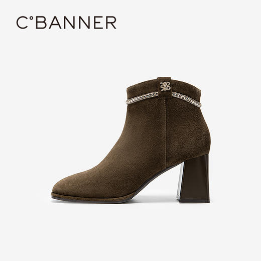 【静音系列】千百度粗高跟时装靴女羊皮靴保暖短靴子A25588503 商品图2