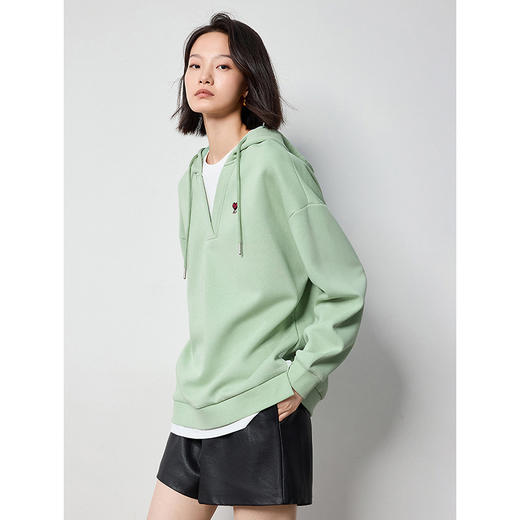 TOYOUTH初语假两件连帽卫衣女爱心刺绣宽松减龄上衣 商品图1