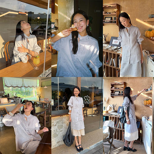 HIDEMI 进口天丝极简镂空翻折领设计感chocker纽扣温柔撞色雾粉紫套装 商品图1