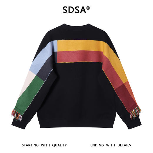 WY1036SDSA男士秋冬新款痞帅男装拼色流苏设计圆领卫衣百搭时尚套头上衣 商品图5