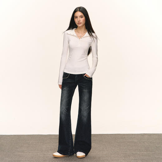 Ariseism 美式复古牛仔裤女秋季新款修身阔腿长裤子 商品图4