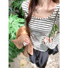 <曾小咸推荐>撞色条纹正肩长袖T恤内搭修身 商品缩略图1