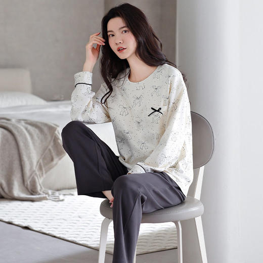 【多款】秋季纯棉睡衣长袖长裤带胸垫家居服轻运动风透气两件套装   JL-LGM8016/8017/8018/8019/8020/8021/8022/8023 商品图2