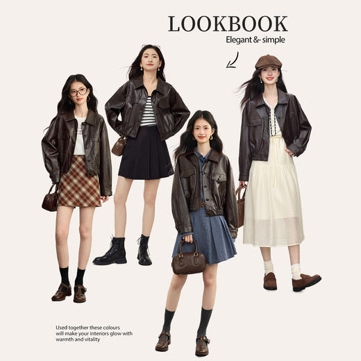 【09/03新品】熙世界复古PU皮衣短外套女2025秋装新款小个子翻领机车服夹克上衣 商品图1