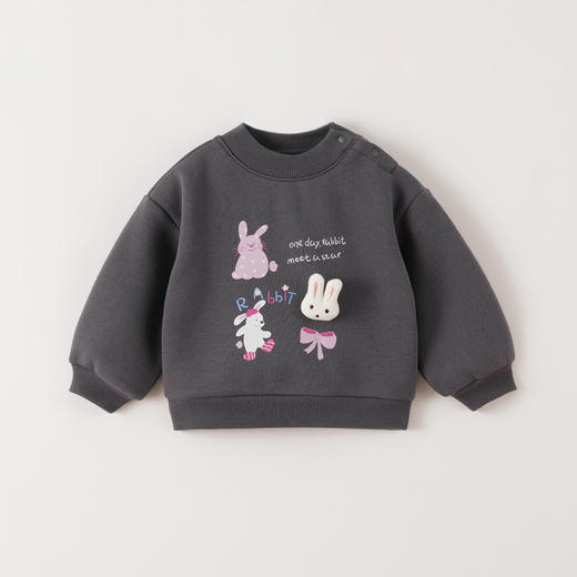 马克珍妮女童立体小兔加绒半高领卫衣2025年秋冬新款551189 商品图3