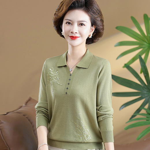 W503-362-108-168秋装2025新款毛衣洋气翻领小衫中老年人女春秋长袖针织打底衫 商品图0