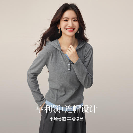 【09/03新品】熙世界假两件连帽T恤女长袖设计感撞色拼接休闲上衣2025秋季新款 商品图1